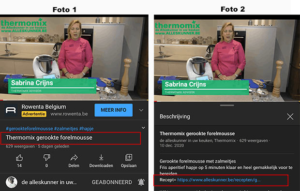 Recept onder youtubefilmpje vinden telefoon